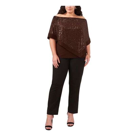 MSK Tops - MSK Womens Brown Cape Elastic Topline Sleeveless Party Blouse Plus 2X